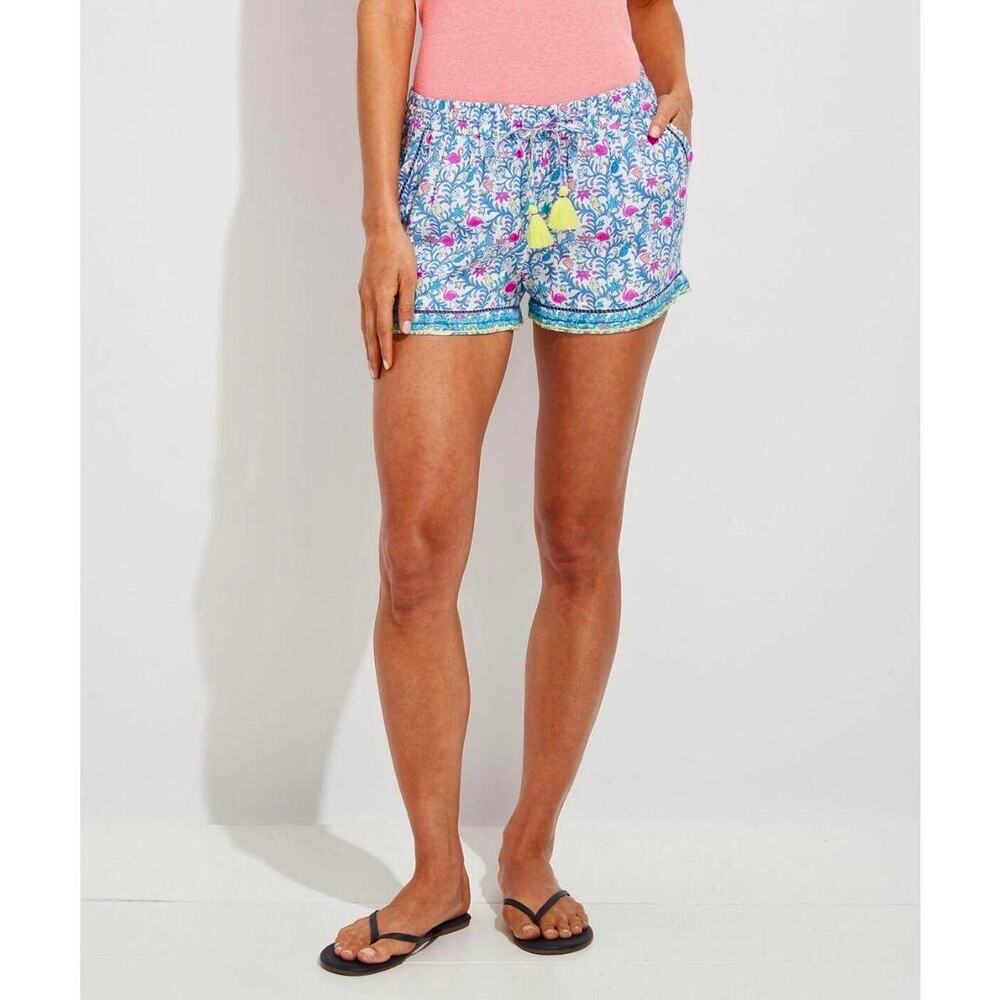 Vineyard Vines Flamingo Printed Shorts Embroidered Detail Blue White - Size XL